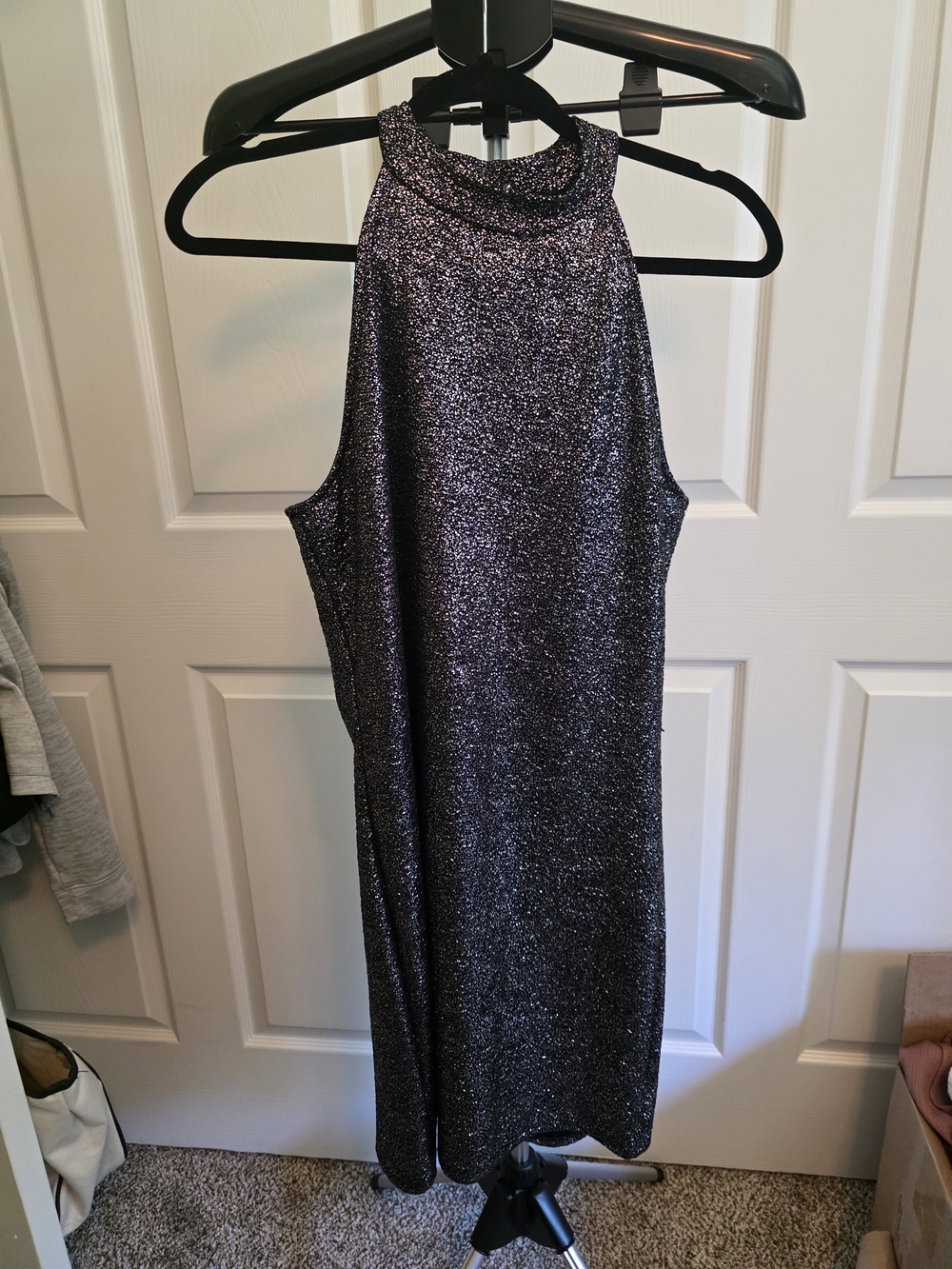 one clothing Metallic Glitter High-Neck Dress - Charcoal